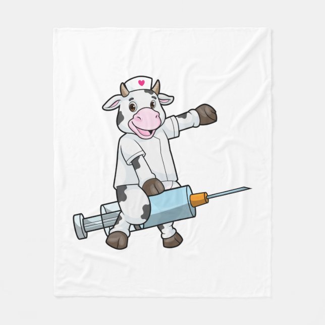 Kuh als Krankenschwester mit Herz und Spritze Fleecedecke (Vorderseite)