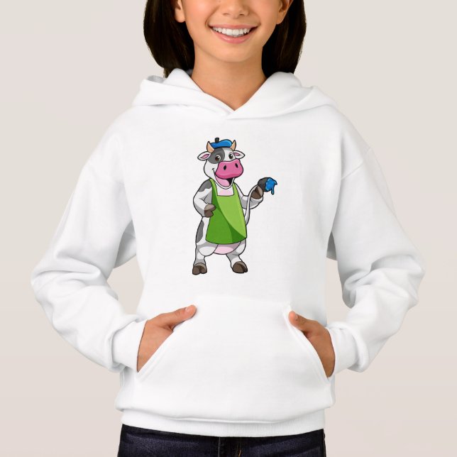 Kuh als Maler mit Farbe und Schürze Hoodie (Vorderseite)