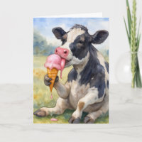 Kuh am Geburtstag leckt eine Eiscreme