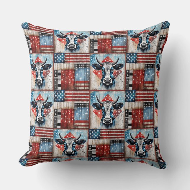 Kuh American Flag Folk Art Kissen (Vorderseite)