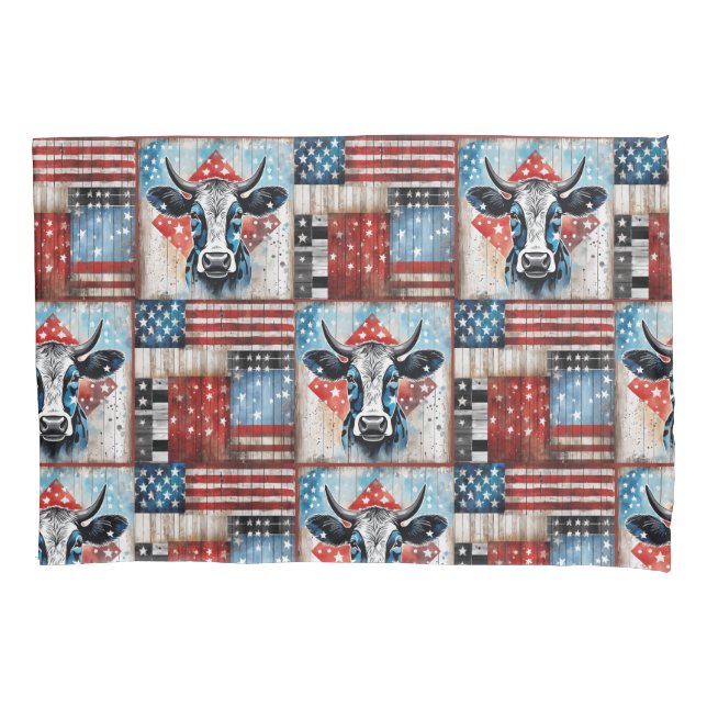 Kuh American Flag Folk Art Kissenbezug (Vorderseite)