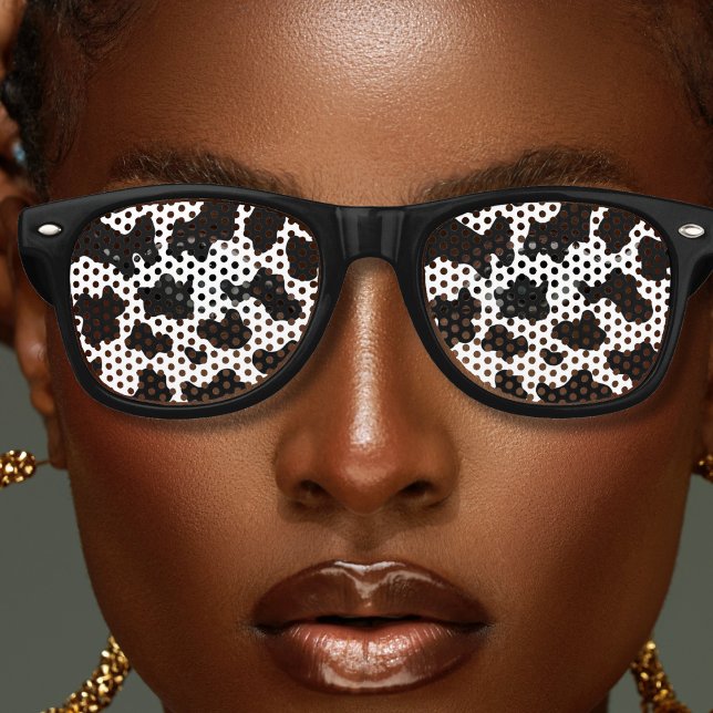 Kuh Animal Print Gepunktetes Muster Schwarz & Weiß Partybrille (black and white spotted cow hide pattern animal print retro sunglasses)
