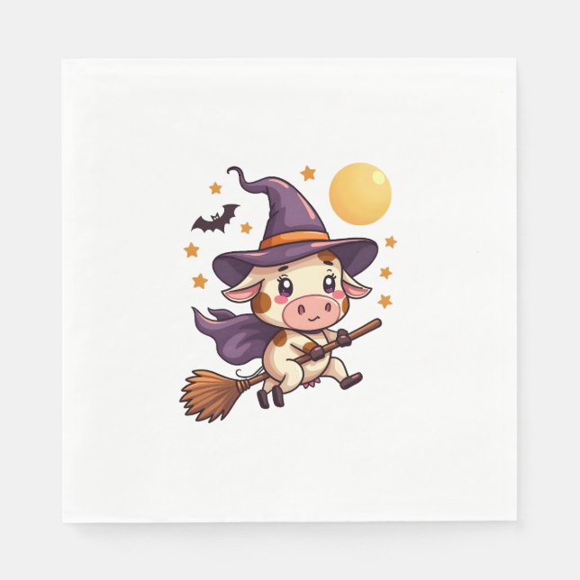 Kuh auf einem Broomstick Serviette (Vorderseite)
