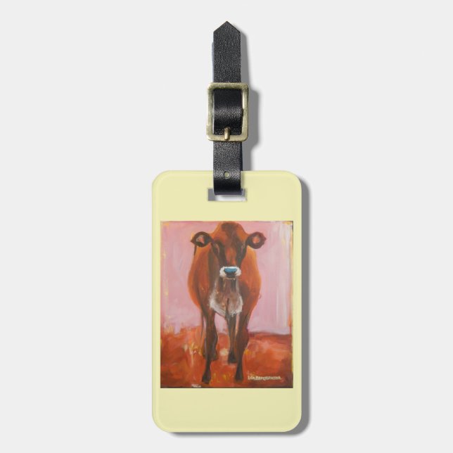 Kuh auf rosa Gepäckgeldbeutelumbau oder Gepäckanhänger (Vorderseite vertikal)