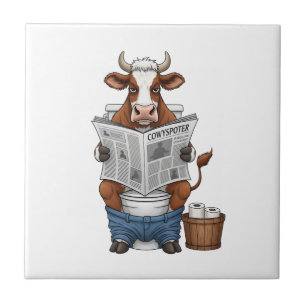 Kuh auf Toilette PNG, Lustiges Farmtier Fliese