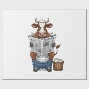 Kuh auf Toilette PNG, Lustiges Farmtier Geschenkpapier