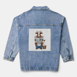 Kuh auf Toilette PNG, Lustiges Farmtier Jeansjacke
