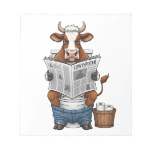 Kuh auf Toilette PNG, Lustiges Farmtier Notizblock