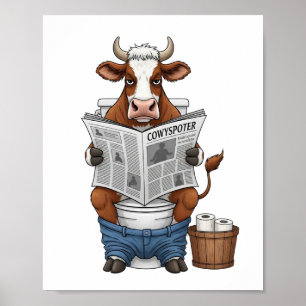 Kuh auf Toilette PNG, Lustiges Farmtier Poster