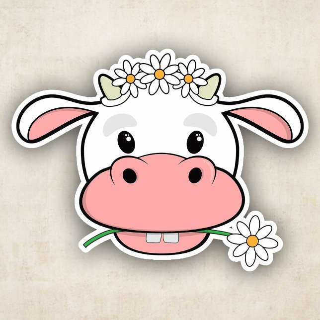 Kuh aus niedlichem Cartoon kauen einer Daisy | Kaw Aufkleber (Von Creator hochgeladen)