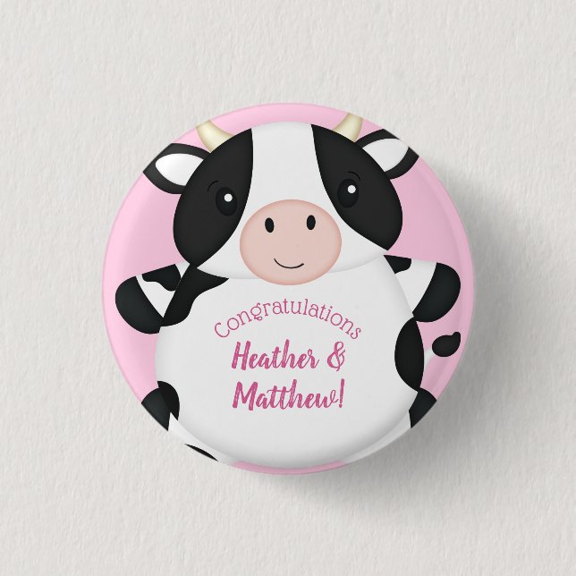 Kuh Baby Dusche Rosa Button (Vorderseite)