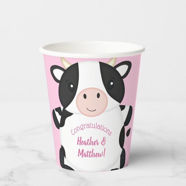 Kuh Baby Dusche Rosa Pappbecher (Vorderseite)