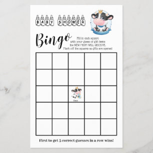 Kuh Baby Dusche Schöne Dream Bingo Spielkarte Flyer