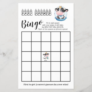 Kuh Baby Dusche Schöne Dream Bingo Spielkarte Flyer