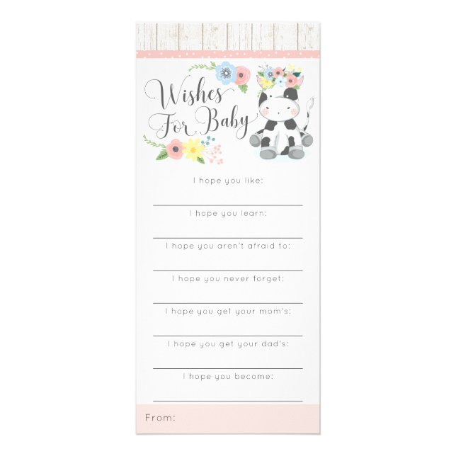 Kuh Baby Dusche wünscht Spiel rustikale Flora Kalb Werbekarte (Vorne)
