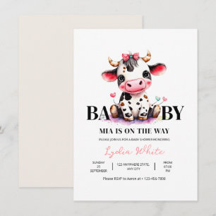 Kuh-Baby-Party Minimalistisch Rosa Mädchen-Baby-Pa Einladung