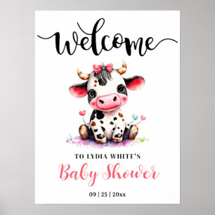 Kuh-Baby-Party Minimalistisch Rosa Mädchen-Baby-Pa Poster