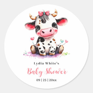 Kuh-Baby-Party Minimalistisch Rosa Mädchen-Baby-Pa Runder Aufkleber
