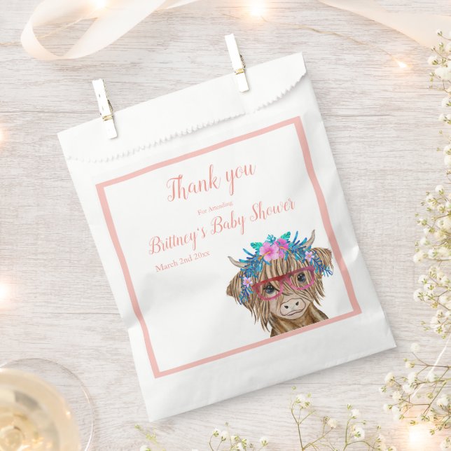 Kuh-Babydusche, Hochlandkuh, Mädchen Geschenktütchen (Ausgeschnitten)