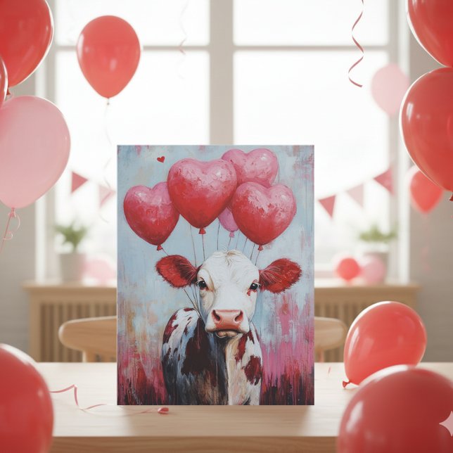 Kuh Ballon Valentinstag Postkarte (Von Creator hochgeladen)