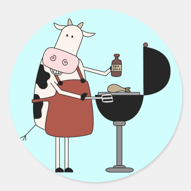 Kuh Barbeque Tshirts und Geschenke Runder Aufkleber (Vorderseite)