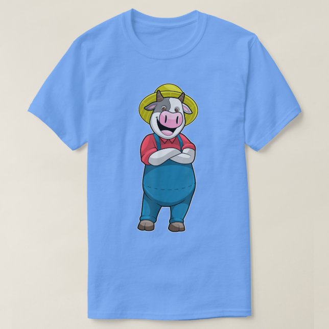 Kuh-Bauer Overalls-Hut T-Shirt (Design vorne)