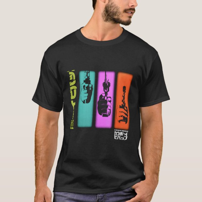 Kuh Bebop Hand Gun farbenfrohe Panels T-Shirt (Vorderseite)