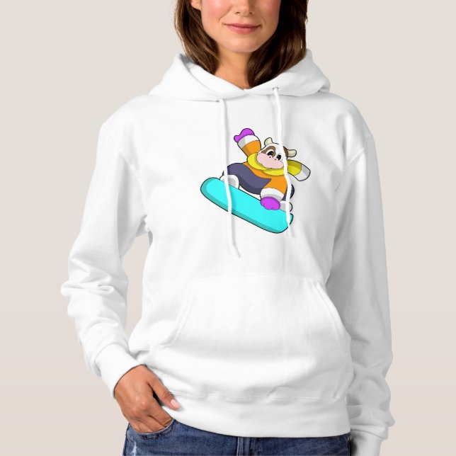 Kuh beim Snowboarden mit Snowboard Hoodie (Vorderseite)