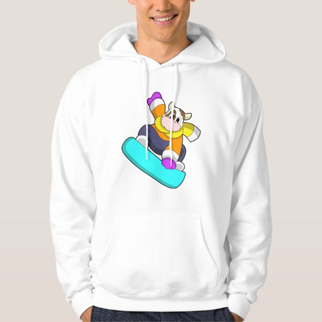 Kuh beim Snowboarden mit Snowboard Hoodie (Vorderseite)