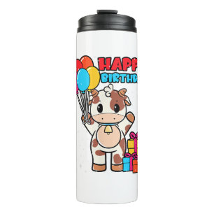 Kuh Birthday Balloon Thema Cattleman Bauer Niedlic Thermosbecher