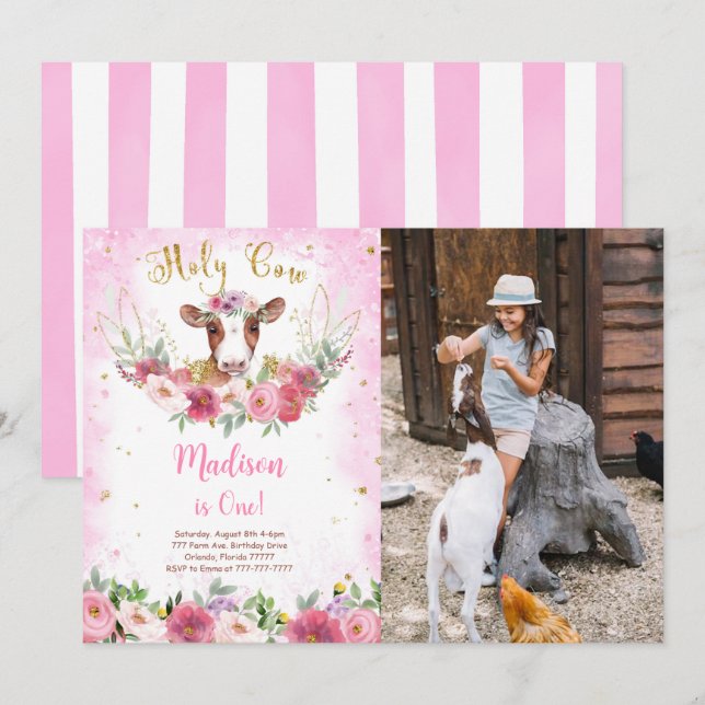 Kuh Birthday Foto Einladung (Vorne/Hinten)