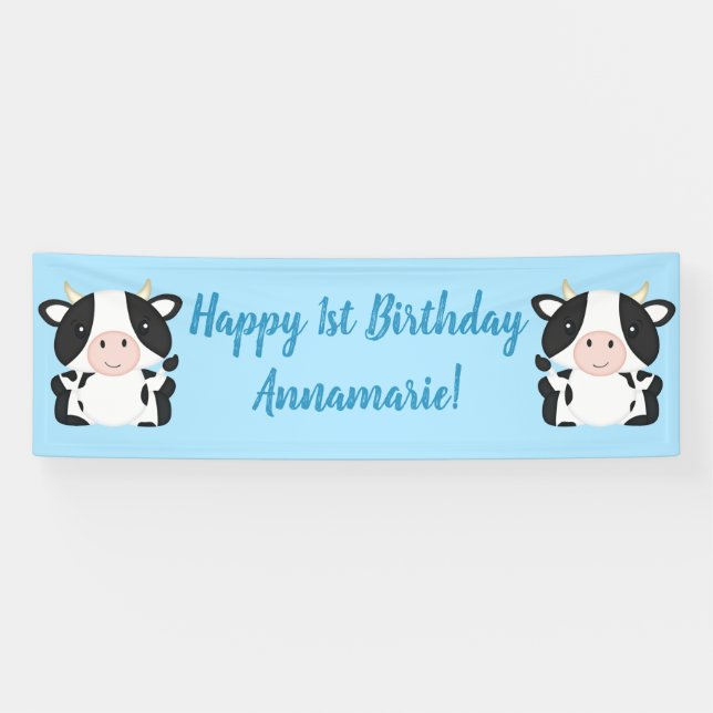 Kuh Birthday Party Blue Banner (Horizontal)