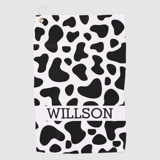 Kuh Black and White Patch Golf Handtuch (Vorderseite)