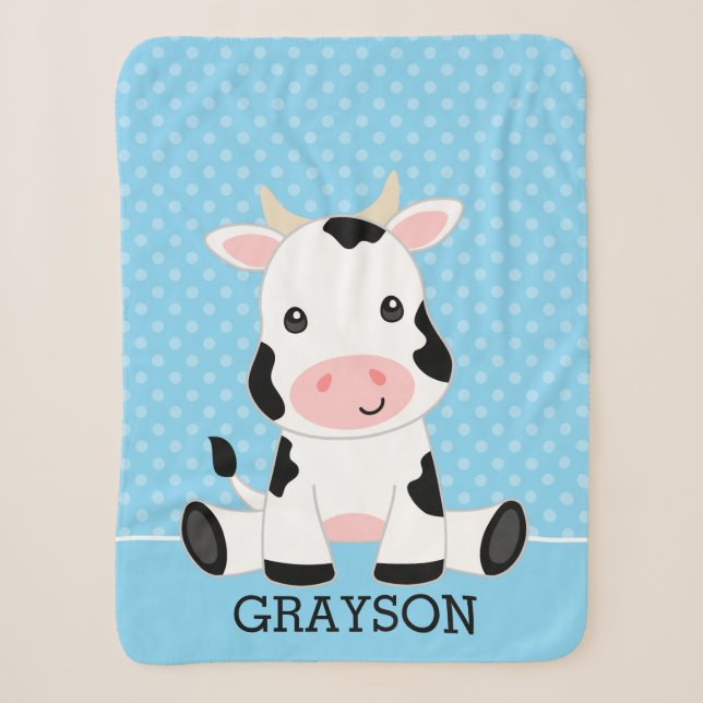Kuh Blue Polka Dot Personalisiert Boy Sherpadecke (Vorderseite)