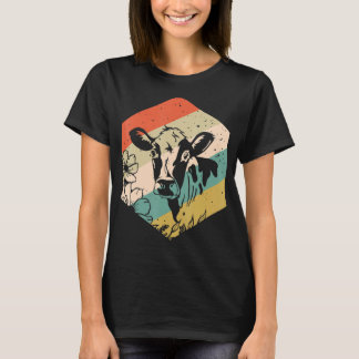 Kuh Blumen Retro Hintergrund Landwirtschaft Kuh T-Shirt