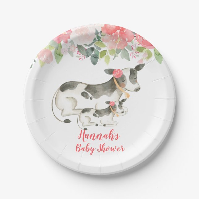 Kuh Blütenbaum Peonies Baby Shower Paper Plate Pappteller (Vorderseite)