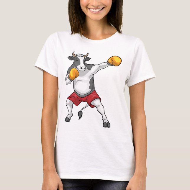 Kuh Boxer Boxhandschuhe Boxen T-Shirt (Vorderseite)
