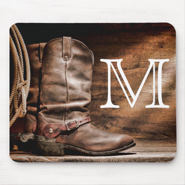 Kuh Boy Boots Spur Coun Monogram Initial Mouse Pad Mousepad (Vorne)