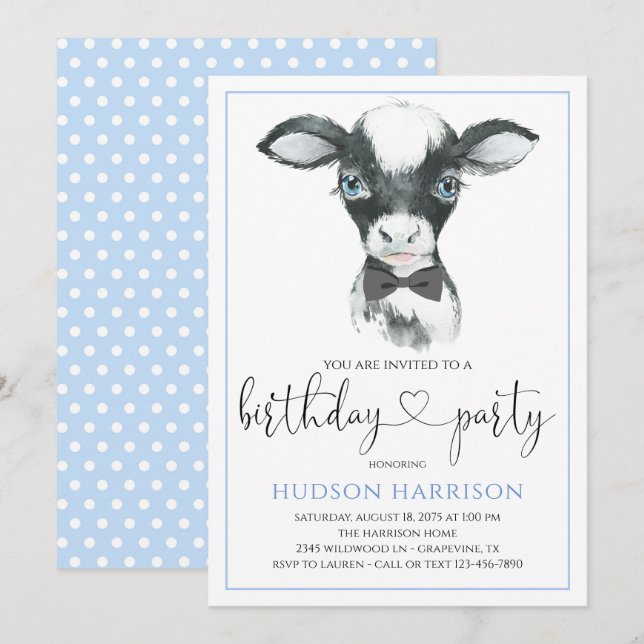 Kuh Boy Farm Geburtstagsparty Einladungen (Vorne/Hinten)