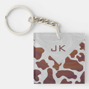 Kuh Braun und Weiß Monogramm Schlüsselanhänger