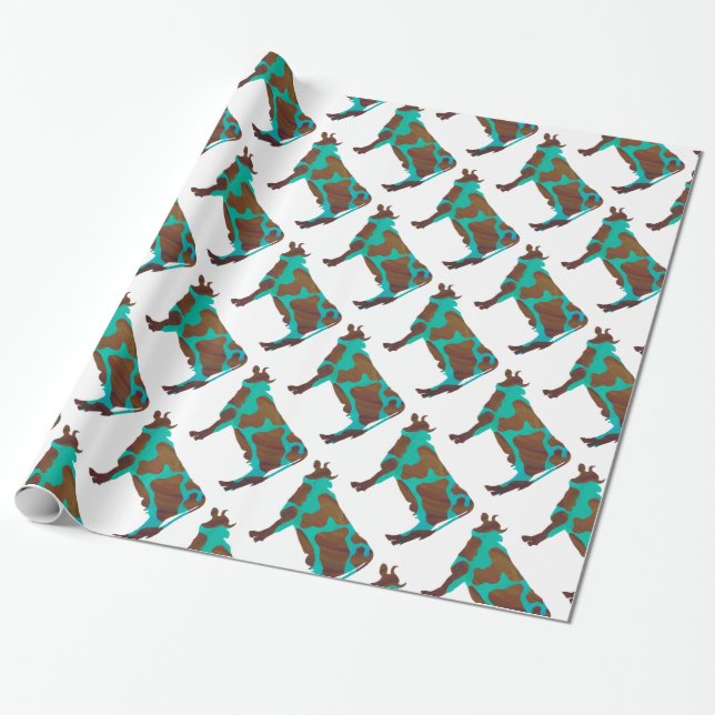 Kuh Brown und Aquamarine Silhouette Geschenkpapier (Ungerollt)
