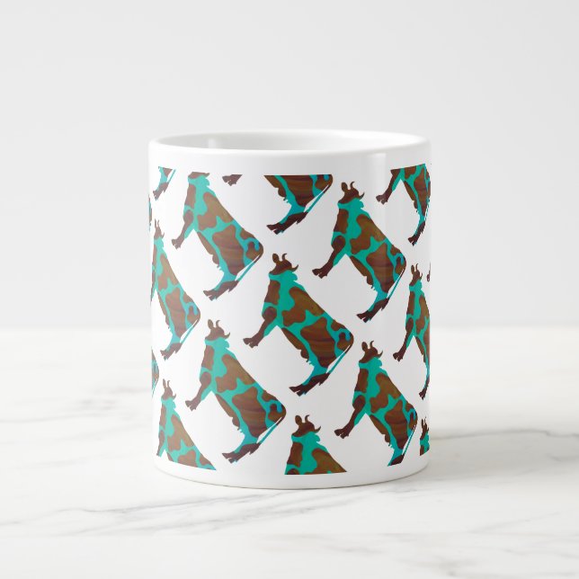 Kuh Brown und Aquamarine Silhouette Jumbo-Tasse (Vorderseite)