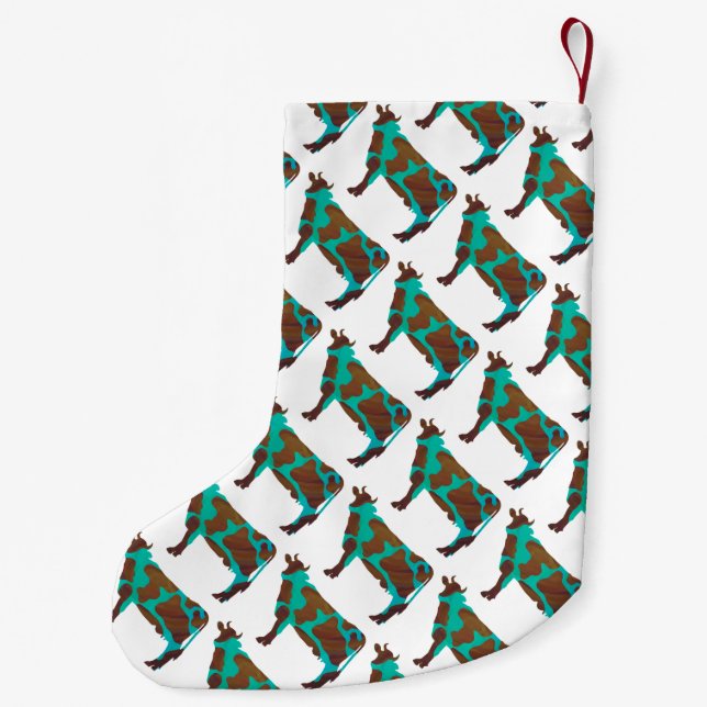 Kuh Brown und Aquamarine Silhouette Kleiner Weihnachtsstrumpf (Rückseite)