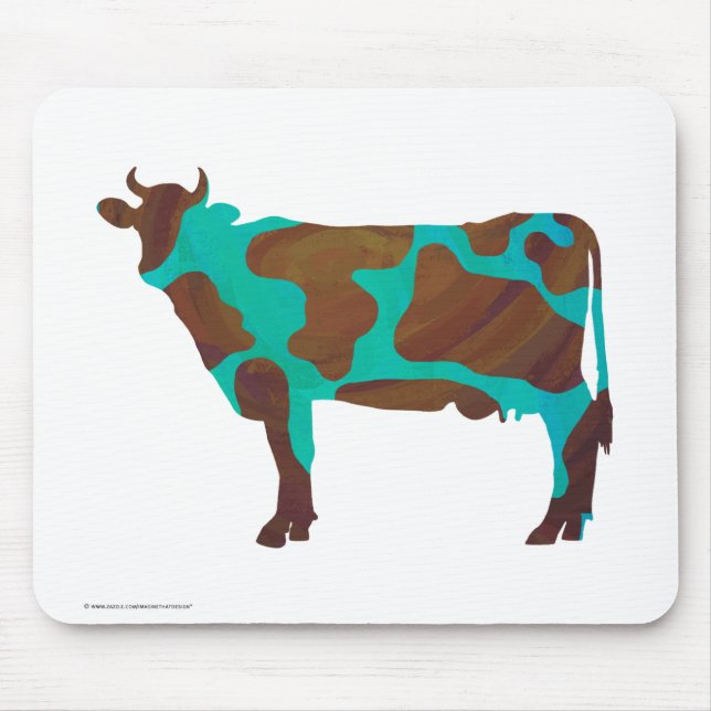 Kuh Brown und Aquamarine Silhouette Mousepad (Vorne)