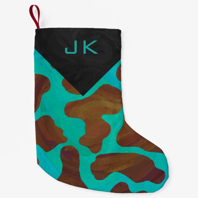 Kuh Brown und aquamariner Druck Kleiner Weihnachtsstrumpf (Vorderseite)
