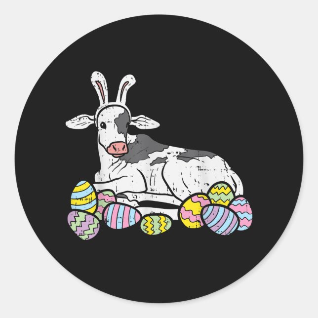 Kuh Bunny Ears Eier Sonnige Landwirtschaft Ostern  Runder Aufkleber (Vorderseite)