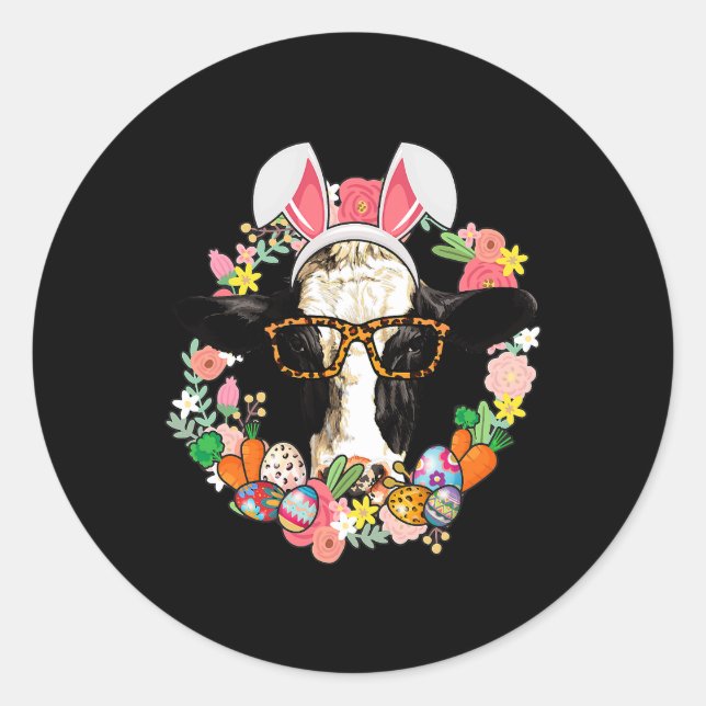 Kuh Bunny Oars Happy Oster Bauer Runder Aufkleber (Vorderseite)