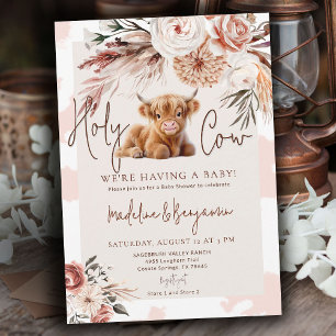 Kuh Country Western Cowboy Blumen Baby-Party Einladung