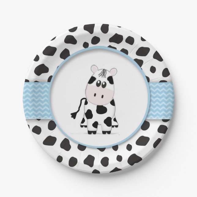 Kuh-Cowboy-Babyparty-Platte Pappteller (Vorderseite)