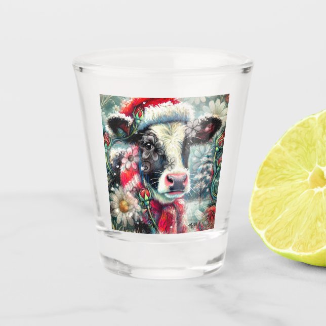 Kuh Dreaming der wärmeren Zeiten Aquamarin Rote Fl Schnapsglas (Vorderseite)